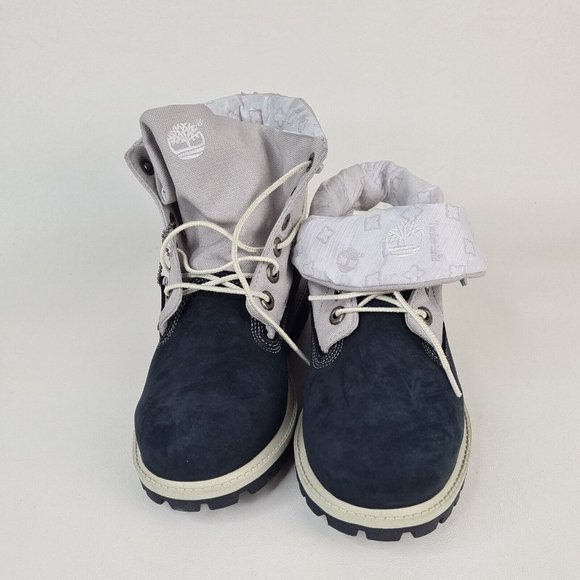 Timberland Roll Top Boys Boots Waterproof Navy Leather Winter New - Picture 4 of 12